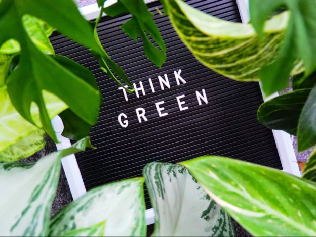 Letter Board stating "Think Green"